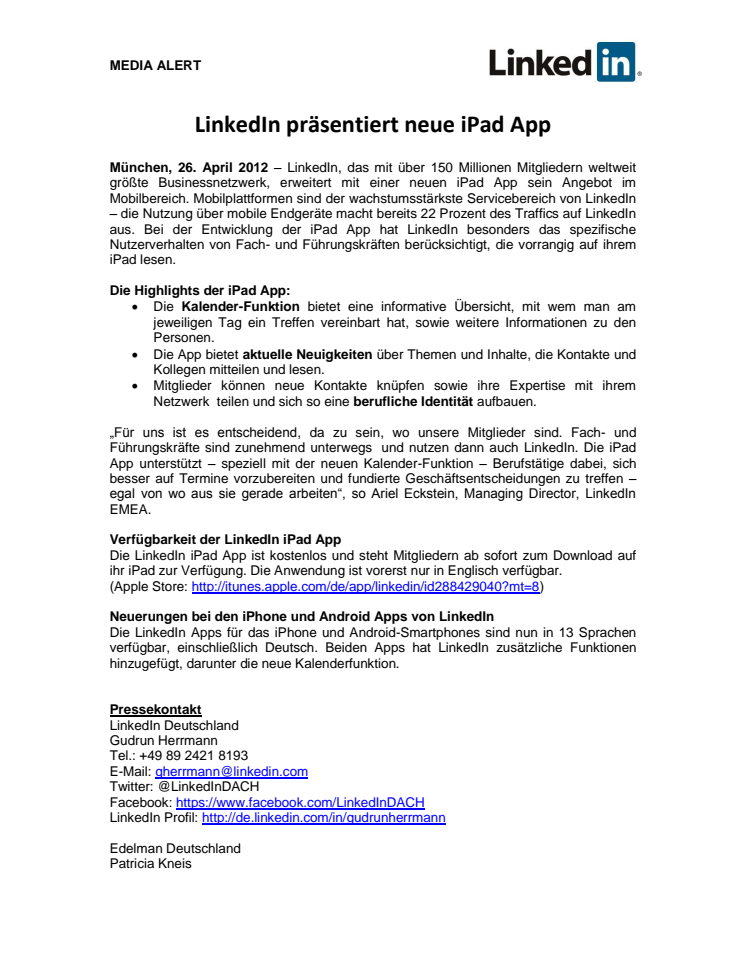 LinkedIn präsentiert neue iPad App