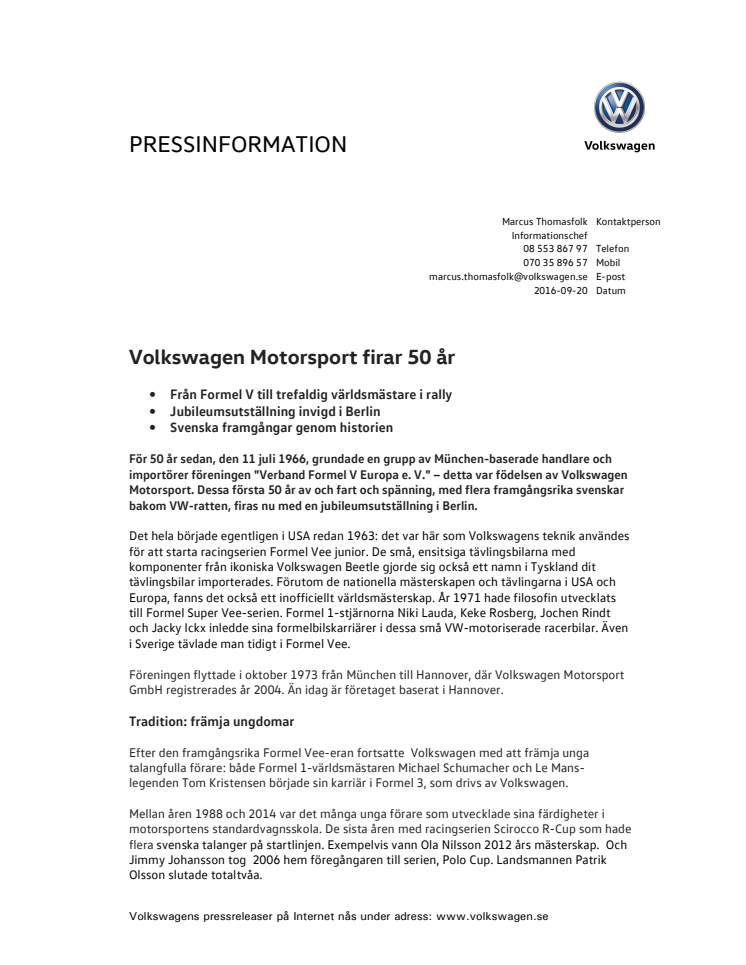 Volkswagen Motorsport firar 50 år