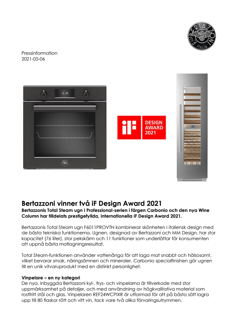 Bertazzoni vinner två iF Design Award 2021.pdf