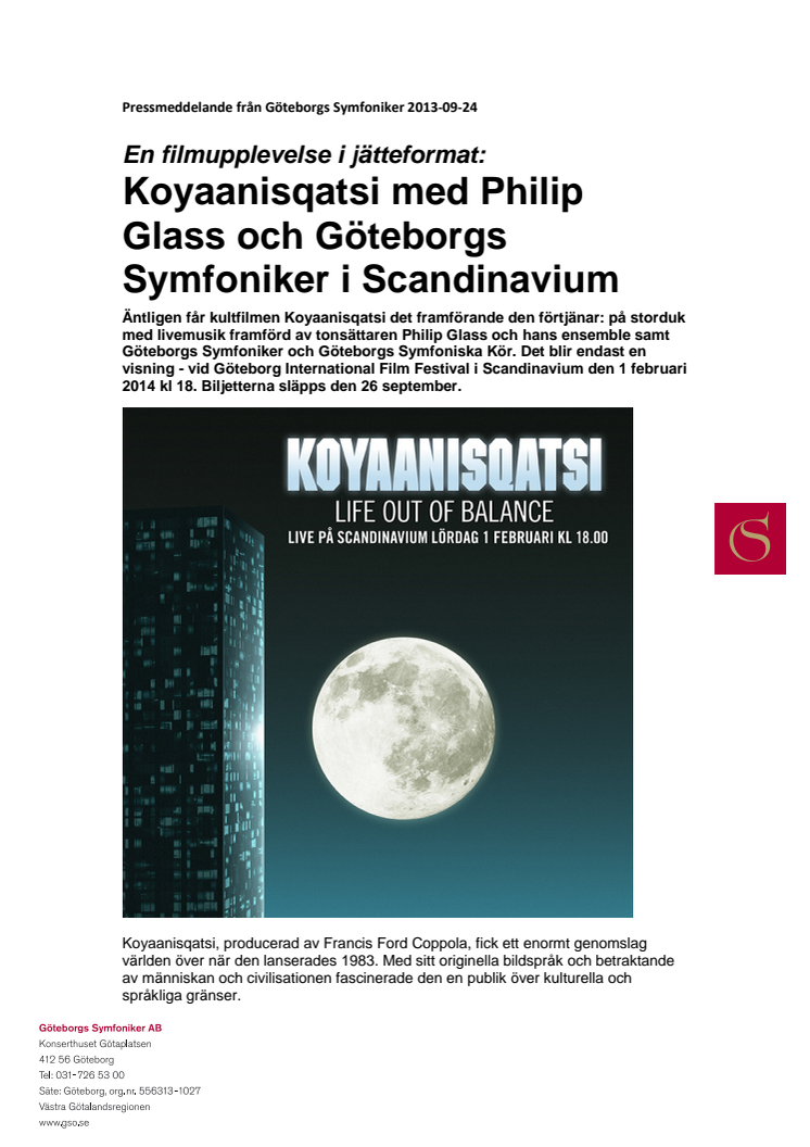 Filmen Koyaanisqatsi med Philip Glass och Göteborgs Symfoniker i Scandinavium