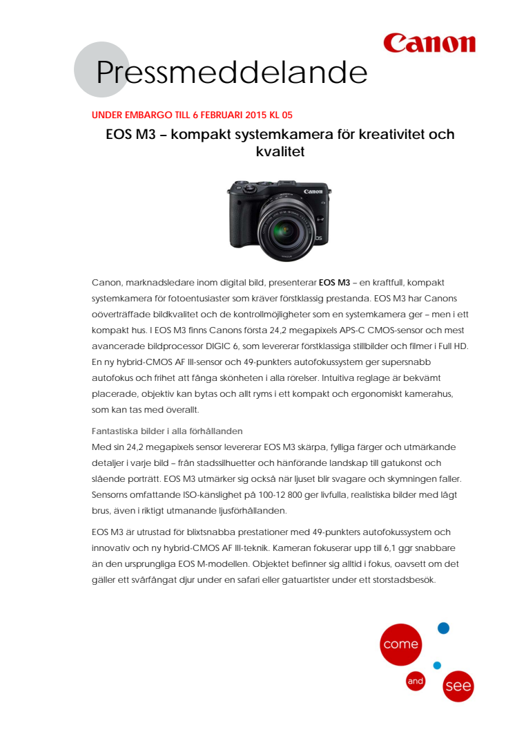 EOS M3 – kompakt systemkamera för kreativitet och kvalitet