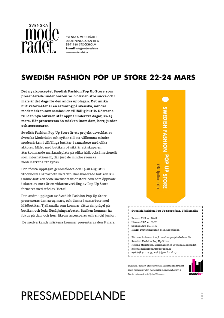 Swedish Fashion Pop Up Store 22-24 MARS