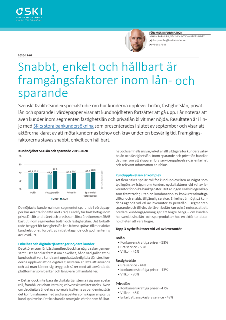 SKI Lån och sparande 2020 Snabbt, enkelt och hållbart är framgångsfaktorer inom lån- och sparande