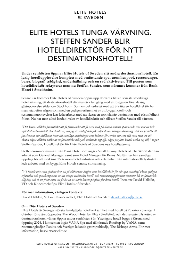 Elite Hotels tunga värvning. Steffen Sander blir hotelldirektör för nytt destinationshotell_Pressmeddelande.pdf