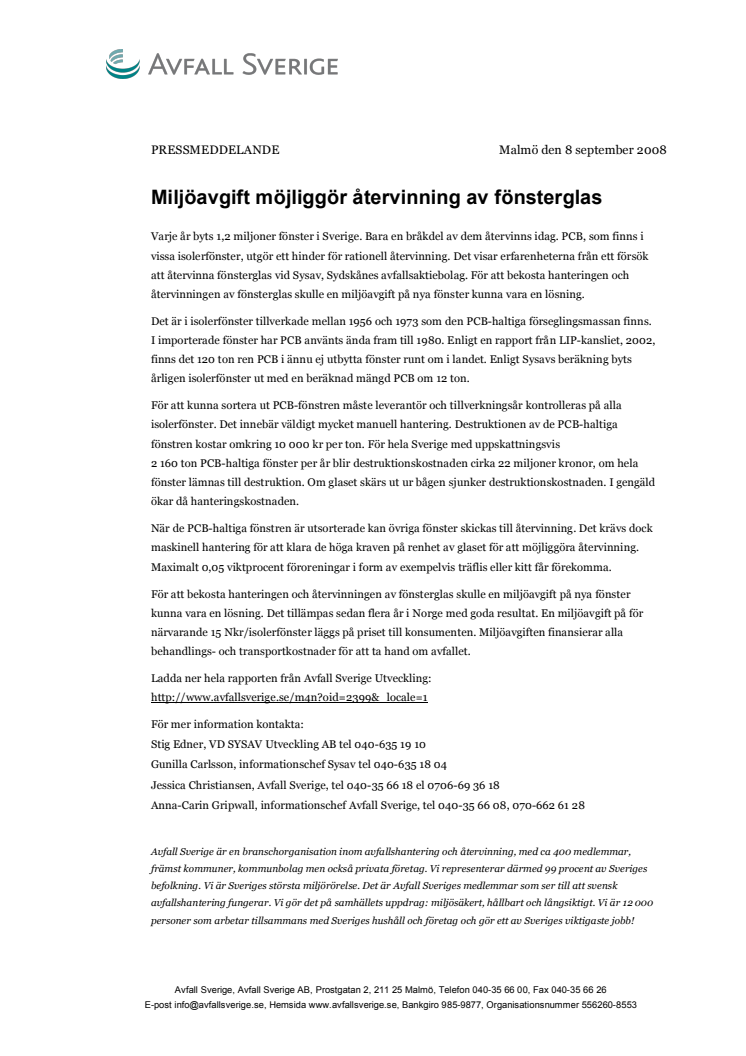 Miljöavgift möjliggör återvinning av fönsterglas