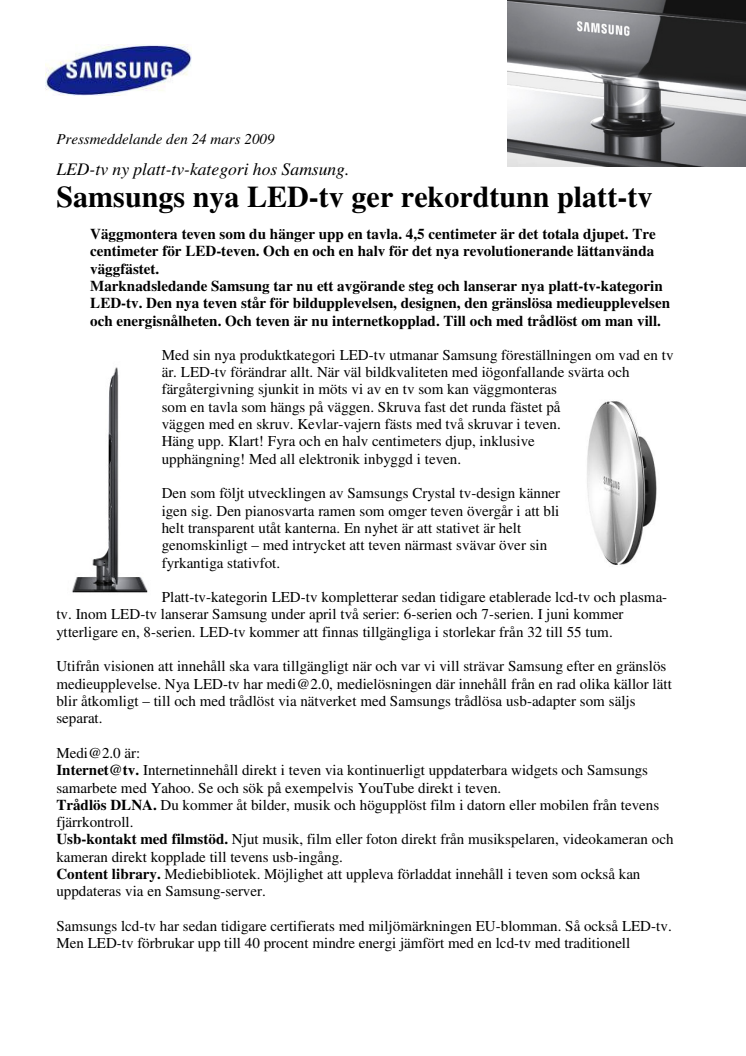 Samsungs nya LED-tv ger rekordtunn platt-tv