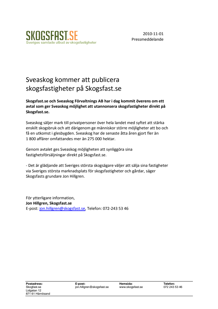 Sveaskog kommer att publicera skogsfastigheter på Skogsfast.se