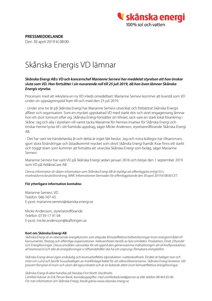 Skånska Energis VD lämnar