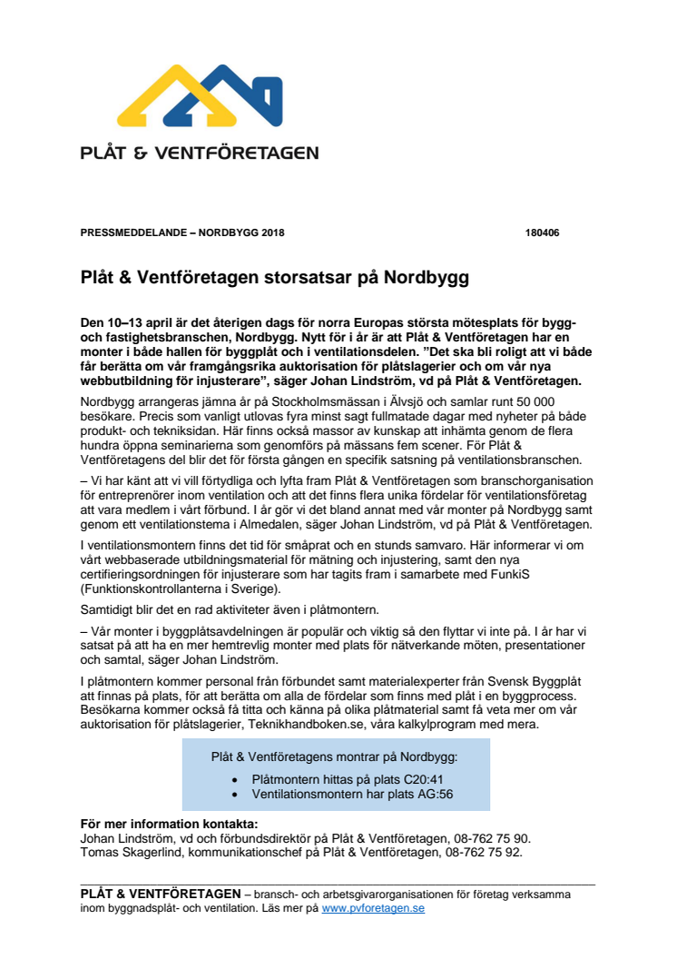 Plåt & Ventföretagen storsatsar på Nordbygg