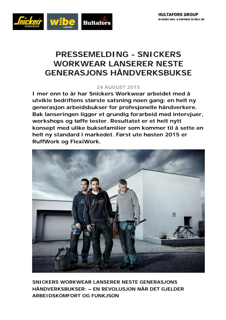 Snickers Workwear lanserer neste generasjons håndverksbukser