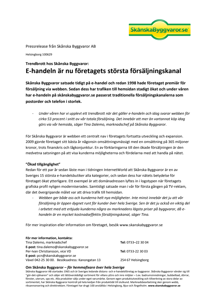 Ökad e-handel hos Skånska Byggvaror