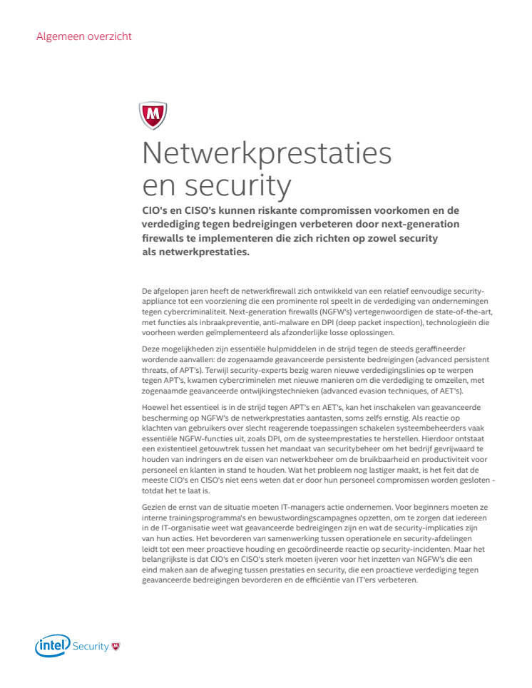 McAfee rapport: Network Performance and Security (samenvatting)