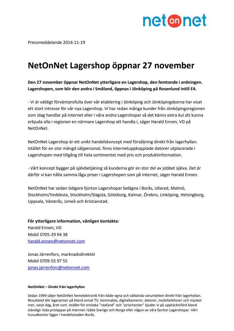 NetOnNet Lagershop öppnar 27 november