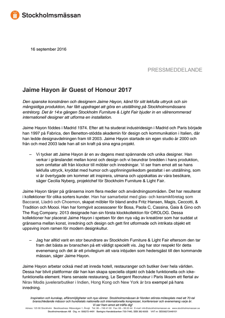 Jaime Hayon är Guest of Honour 2017 