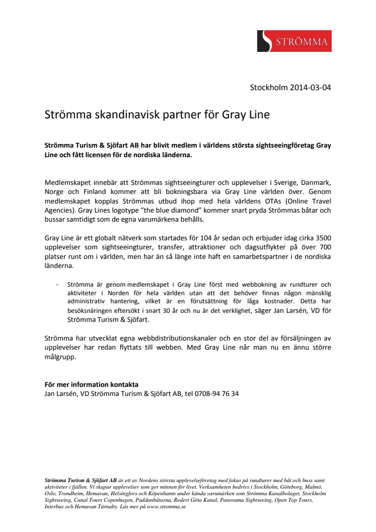 Strömma skandinavisk partner för Gray Line