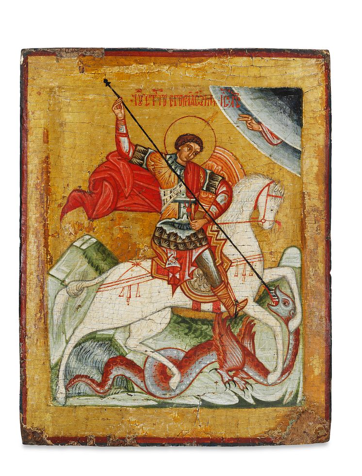 Russian icon depicting St George and the dragon