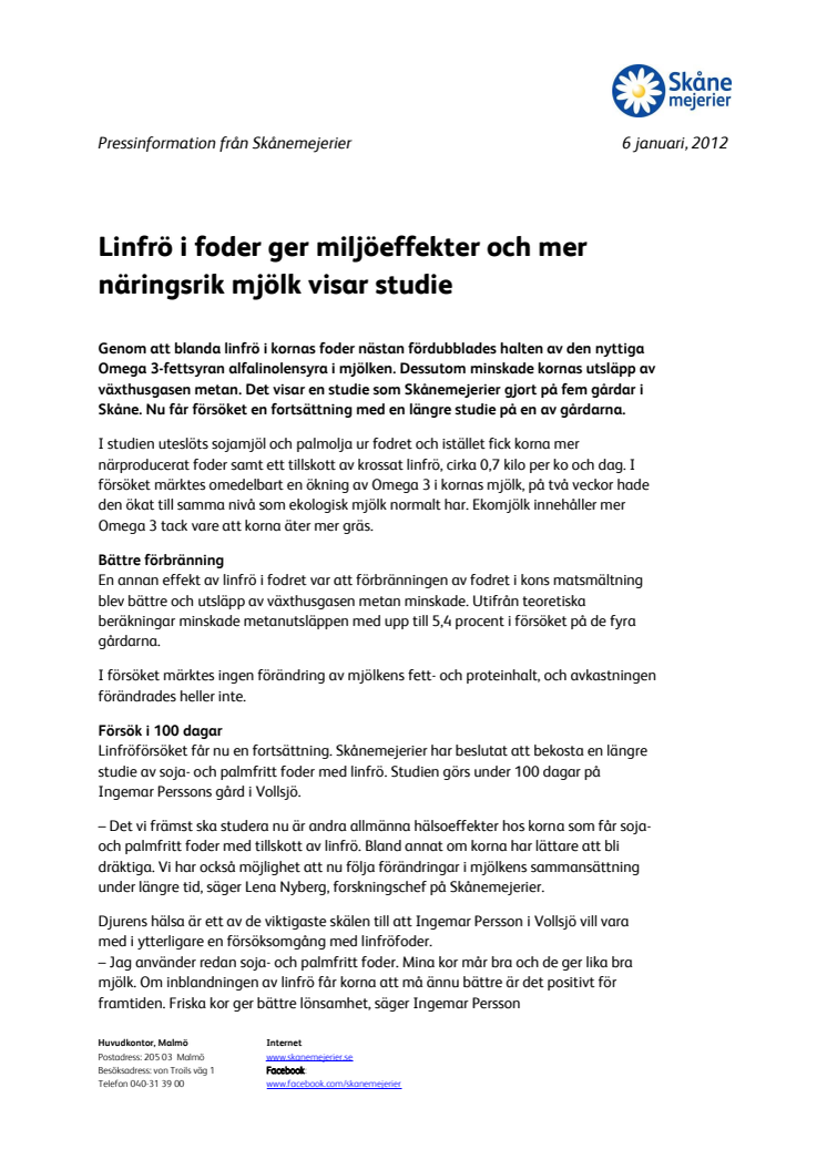 Linfrö i foder ger miljöeffekter och mer näringsrik mjölk visar studie