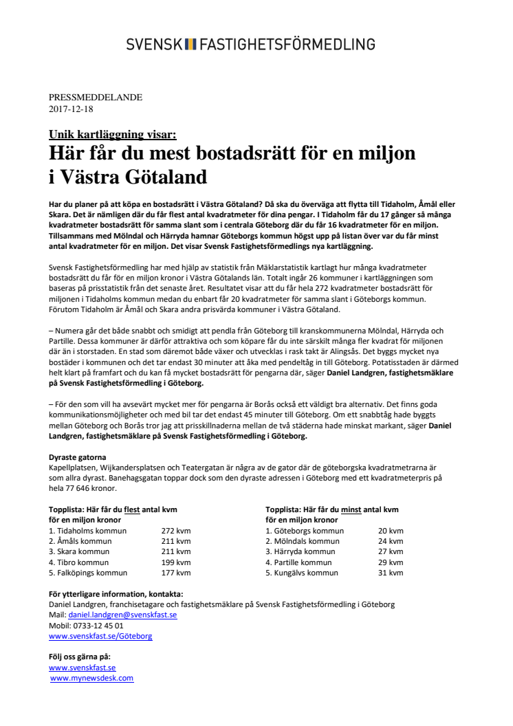 Unik kartläggning visar: Här får du mest bostadsrätt för en miljon  i Västra Götaland