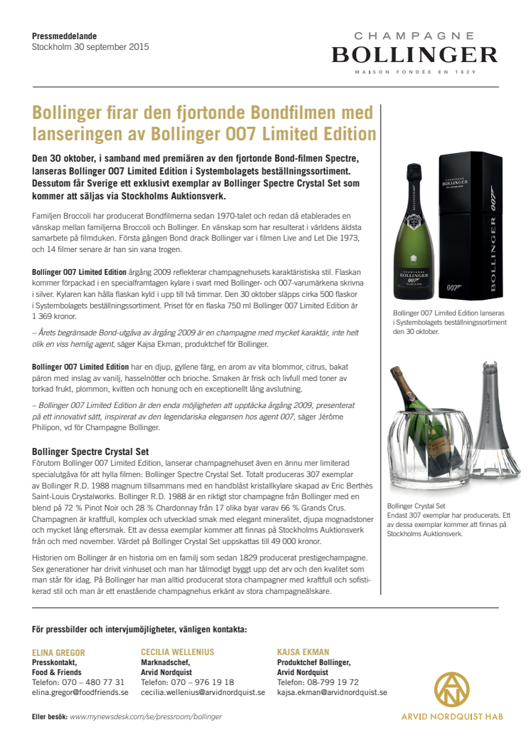 Bollinger firar den fjortonde Bondfilmen med lanseringen av Bollinger 007 Limited Edition