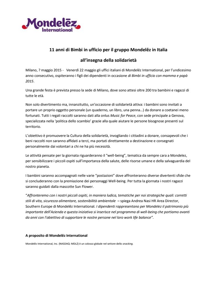 11 anni di Bimbi in ufficio per il gruppo Mondelēz in Italia 