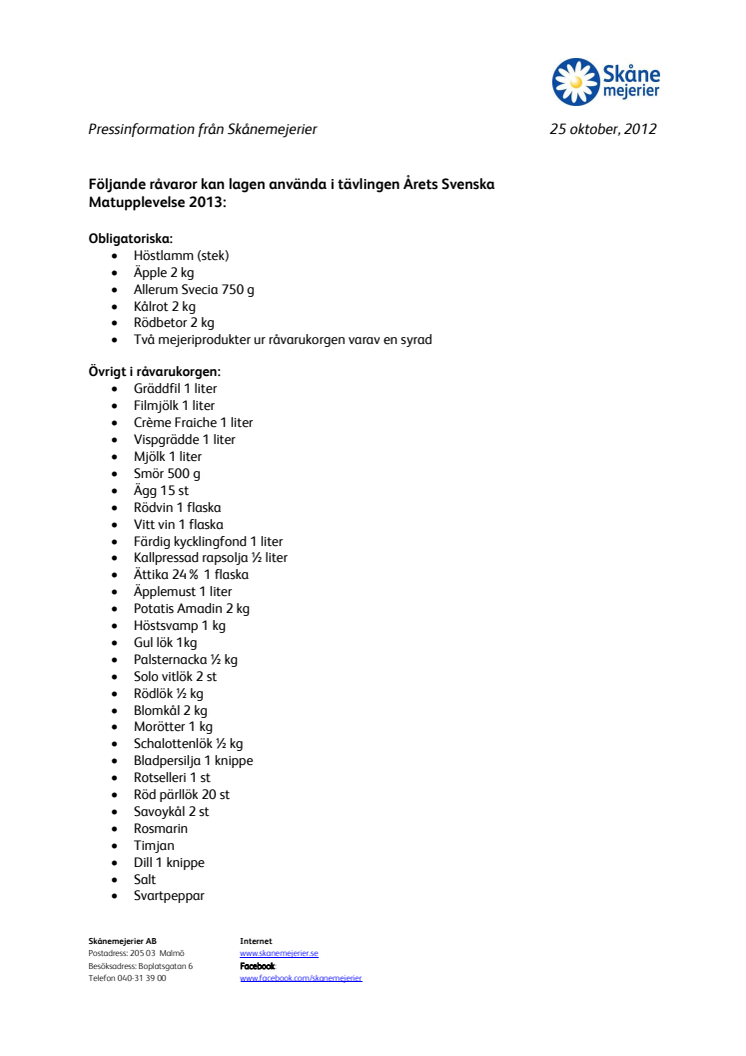 Råvarukorg Årets Svenska Matupplevelse