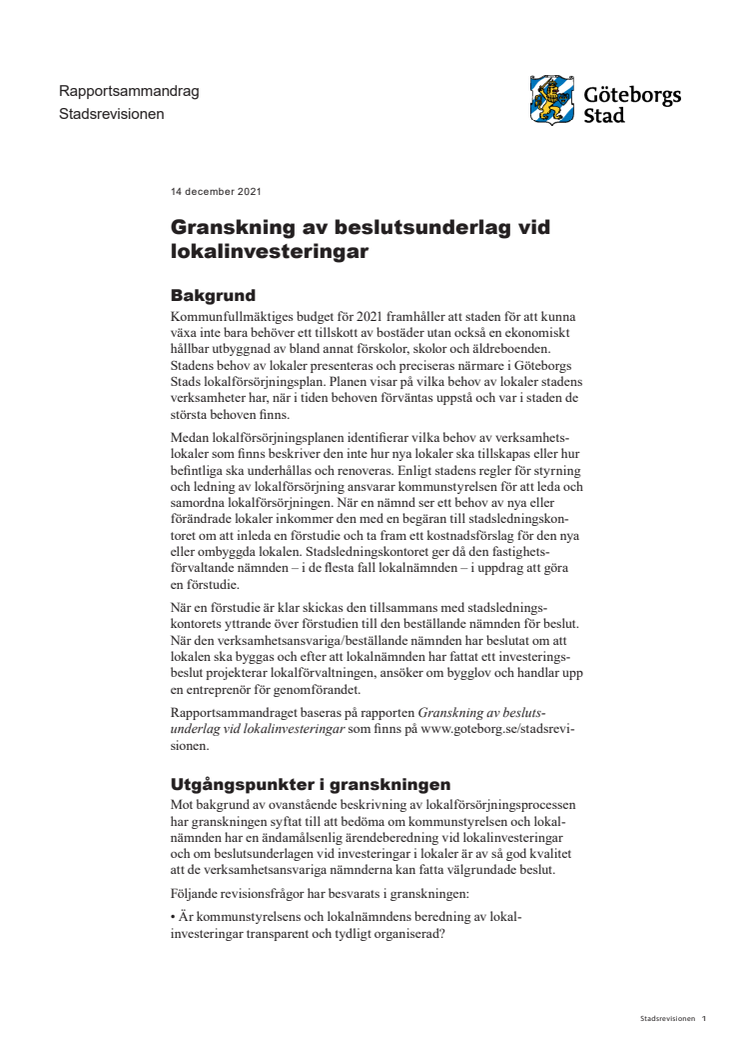 Rapportsammandrag – Granskning av beslutsunderlag vid lokalinvesteringar (2021-12-14).pdf