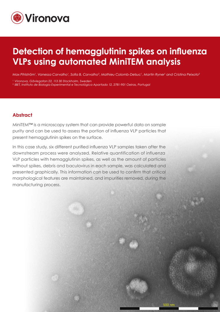 Detection of hemagglutinin spikes on influenza VLPs using automated MiniTEM analysis (white paper)