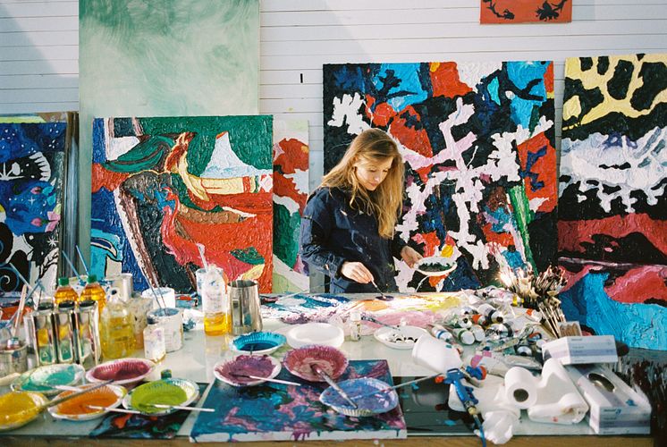 Portrait of Ida Ekblad in studio, 2021.