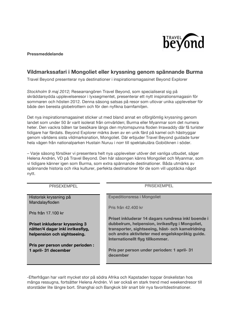 Vildmarkssafari i Mongoliet eller kryssning genom spännande Burma 