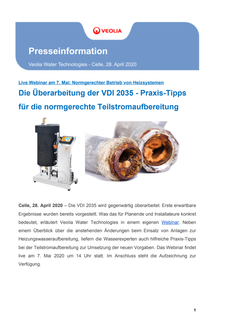 Die Überarbeitung der VDI 2035 - Praxis-Tipps für die normgerechte Teilstromaufbereitung