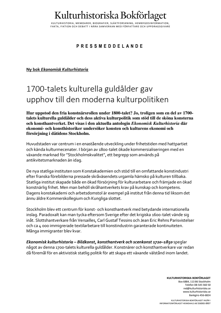 Ekonomisk kulturhistoria - bok och samarbetsprojekt över flera discipliner
