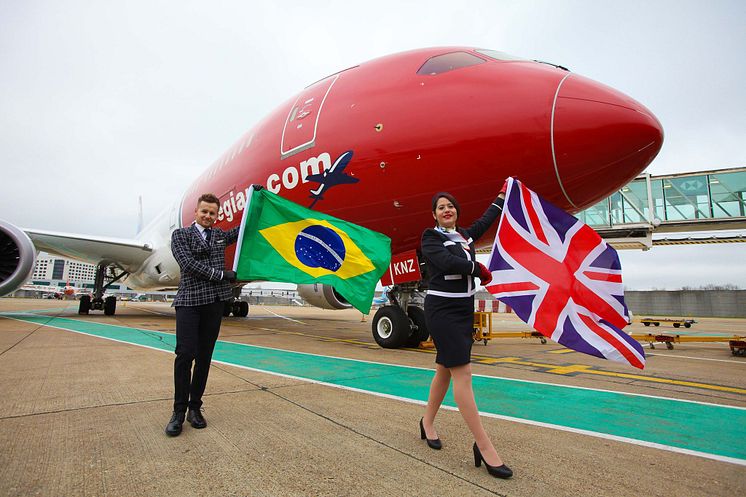 Lontoon Gatwickin ja Rio de Janeiron välinen uusi reitti liikennöidään Norwegianin mukavilla ja ympäristöystävällisillä Boeing 787 Dreamliner -koneilla.