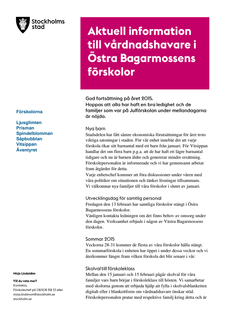 Östra Bagarmossens förskolor