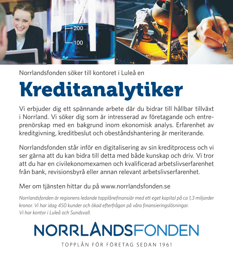 Norrlandsfonden söker Kreditanalytiker till Luleå