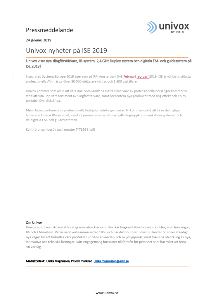 Univox-nyheter på ISE 2019