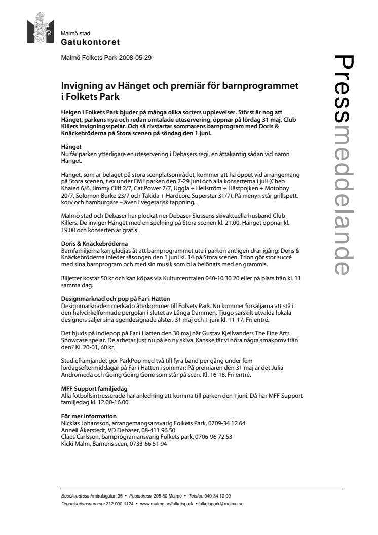 Invigning av Hänget och premiär för barnprogrammet i Folkets Park