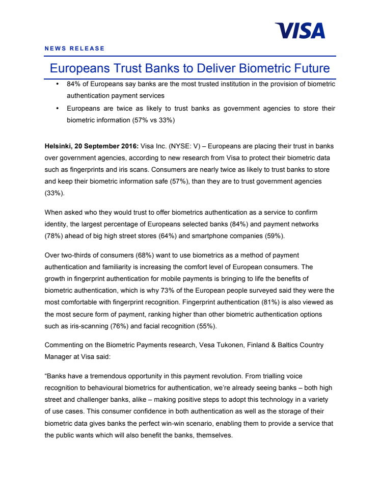 Europeans Trust Banks to Deliver Biometric Future