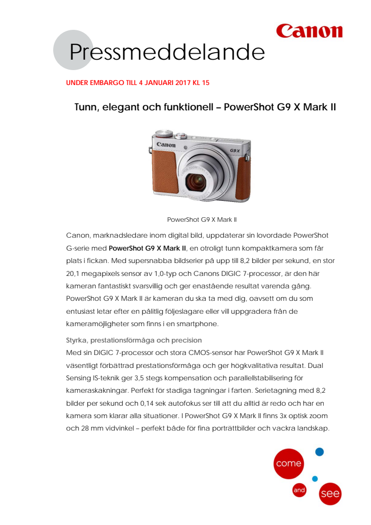 Tunn, elegant och funktionell – PowerShot G9 X Mark II