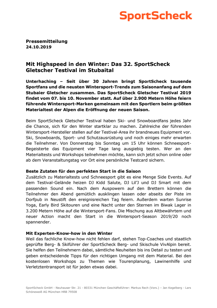Mit Highspeed in den Winter: Das 32. SportScheck Gletscher Testival im Stubaital
