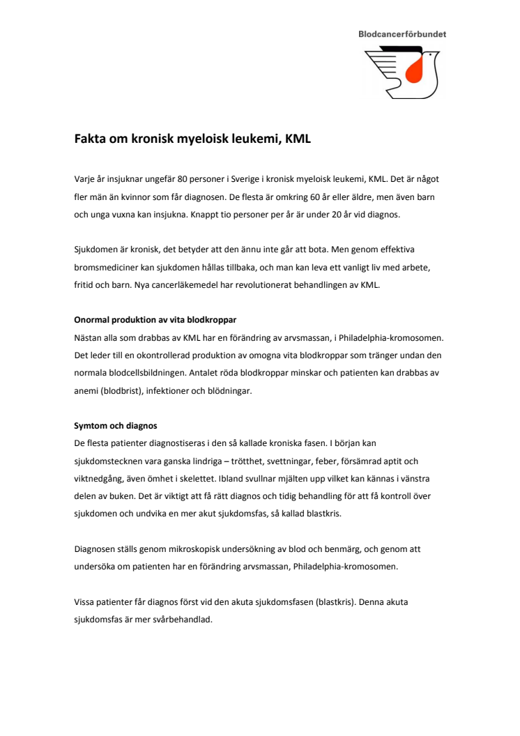 Fakta om kronisk myeloisk leukemi, KML