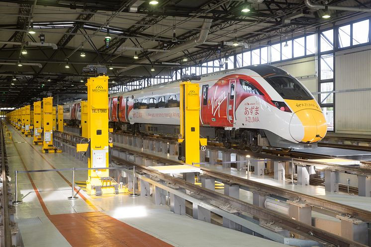 Japanese Prime Minister Shinzo Abe and UK Prime Minister David Cameron visit Hitachi Train Maintenance Centre