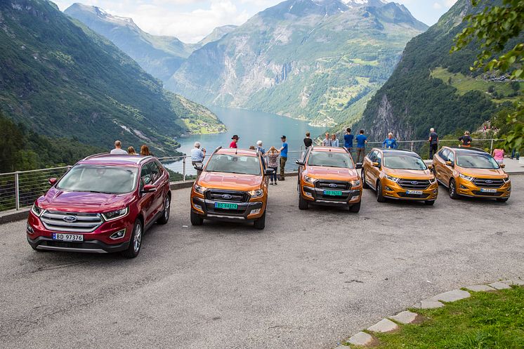 Med nye Ford Edge og Ford Ranger i Geiranger under den internasjonale presselanseringen av disse modellene