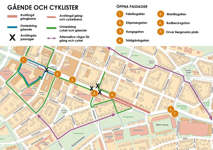 Karta gående och cyklister: Fabriksgatan-Engelbrektsgatan