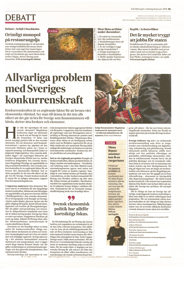  ”Allvarliga problem med Sveriges konkurrenskraft” 