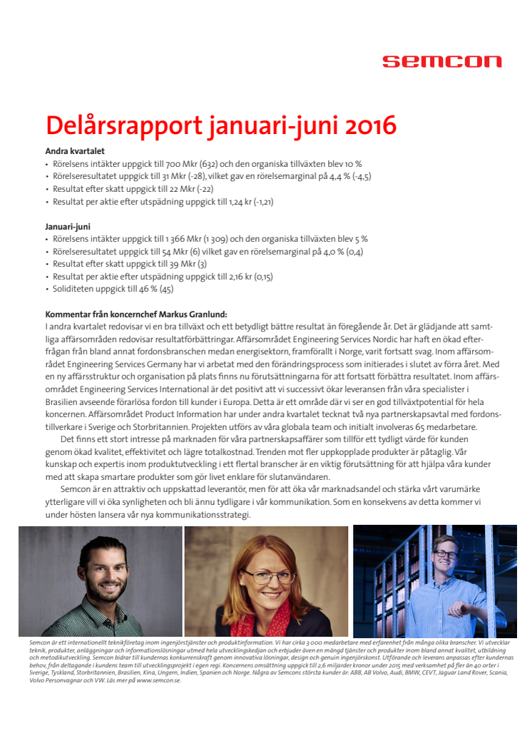 Delårsrapport januari-juni 2016