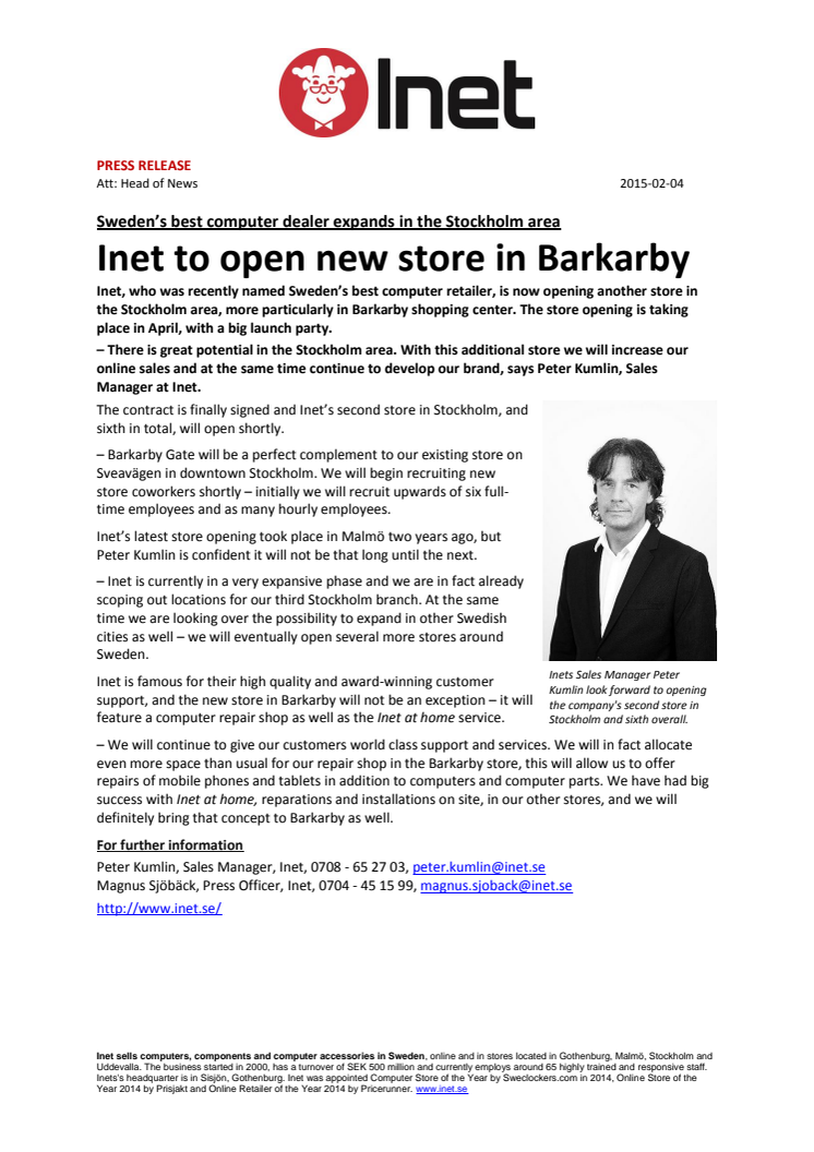 Inet to open new store in Barkarby