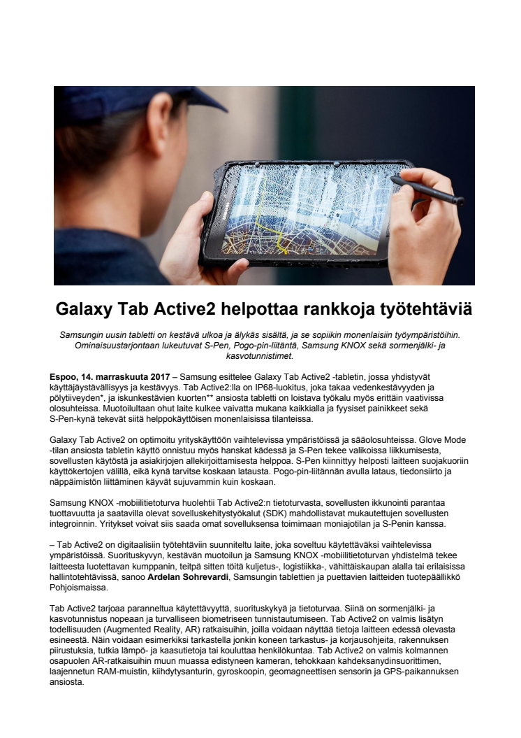 Galaxy Tab Active2 helpottaa rankkoja työtehtäviä