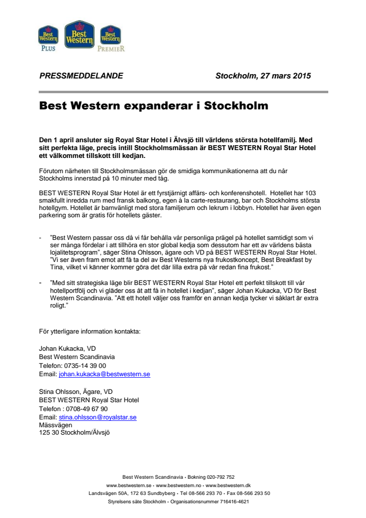 Best Western expanderar i Stockholm 