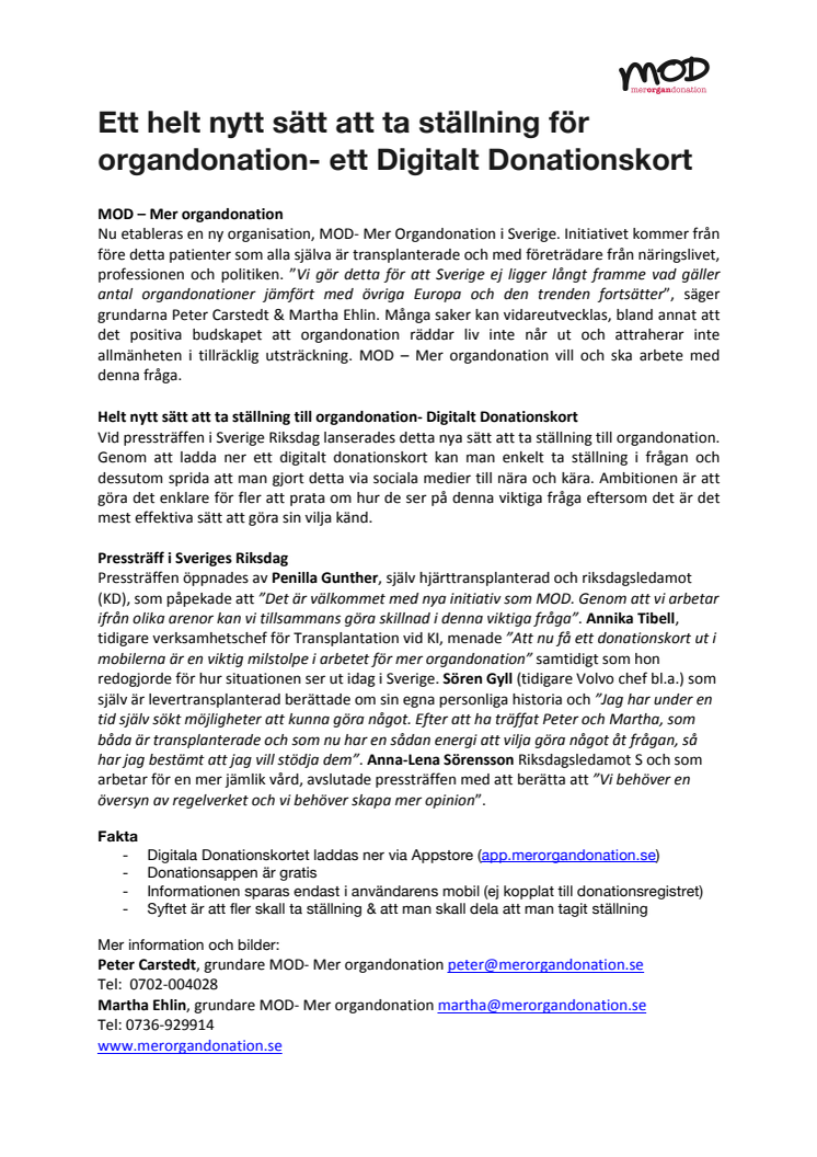 Ett helt nytt sätt att ta ställning för organdonation- ett Digitalt Donationskort