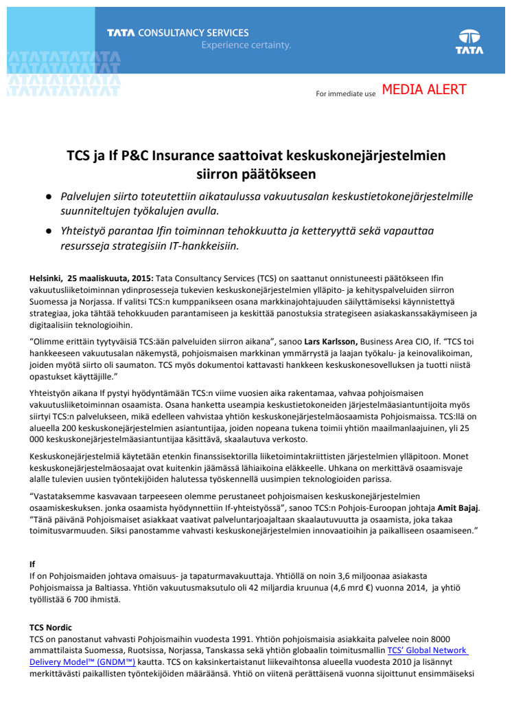 TCS ja If P&C Insurance saattoivat keskuskonejärjestelmien  siirron päätökseen